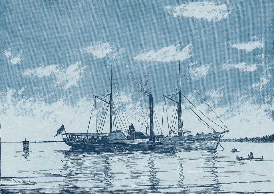 The steamboat Walk-in-the-Water, drawing by Samuel Ward Stanton